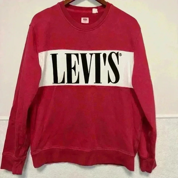 Levi's Color Block Red & White Crewneck Sweatshirt Size M - Picture 3 of 11